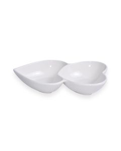 2-Compartment Heart Ceramic Serving Dish- White, 17x3.5cm